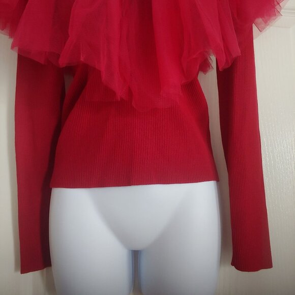 Endless Love Deep Red Ribbed L-Sleeve Fluffy Sweetheart Romantic Sweater M - Picture 7 of 12